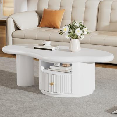 Irregular Coffee Table In Cloud Shape, 110cm Length, 60cm Width, 37.5cm Height, MDF Table Top with 1 Drawer, Including Felt
