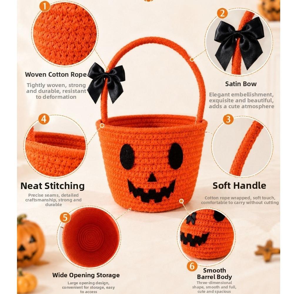 Baumwollseil Handgehaltene Leckerli-Körbchen Geflochtenes Kürbis-Geschenkkörbchen Kürbis-Süßigkeiten-Eimer Halloween
