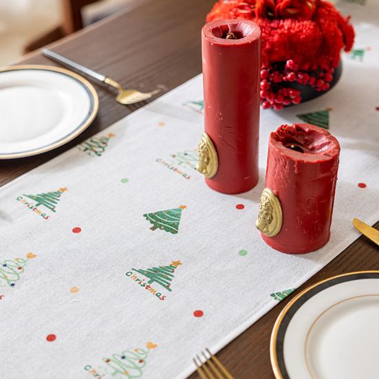 Yousheng Christmas Table Runner Retro Xmas Tree Table Runner Festive Dining Table Decoration Cloth for Holiday Dinner Party Family Gathering