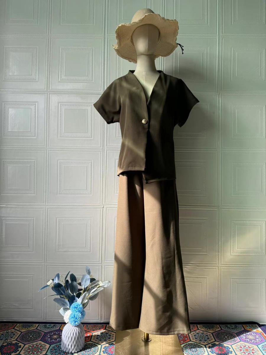 

Women s Spring New Style Temperament Irregular V-Neck Top High Waist Long Pants Suit XL темно-оливковий колір