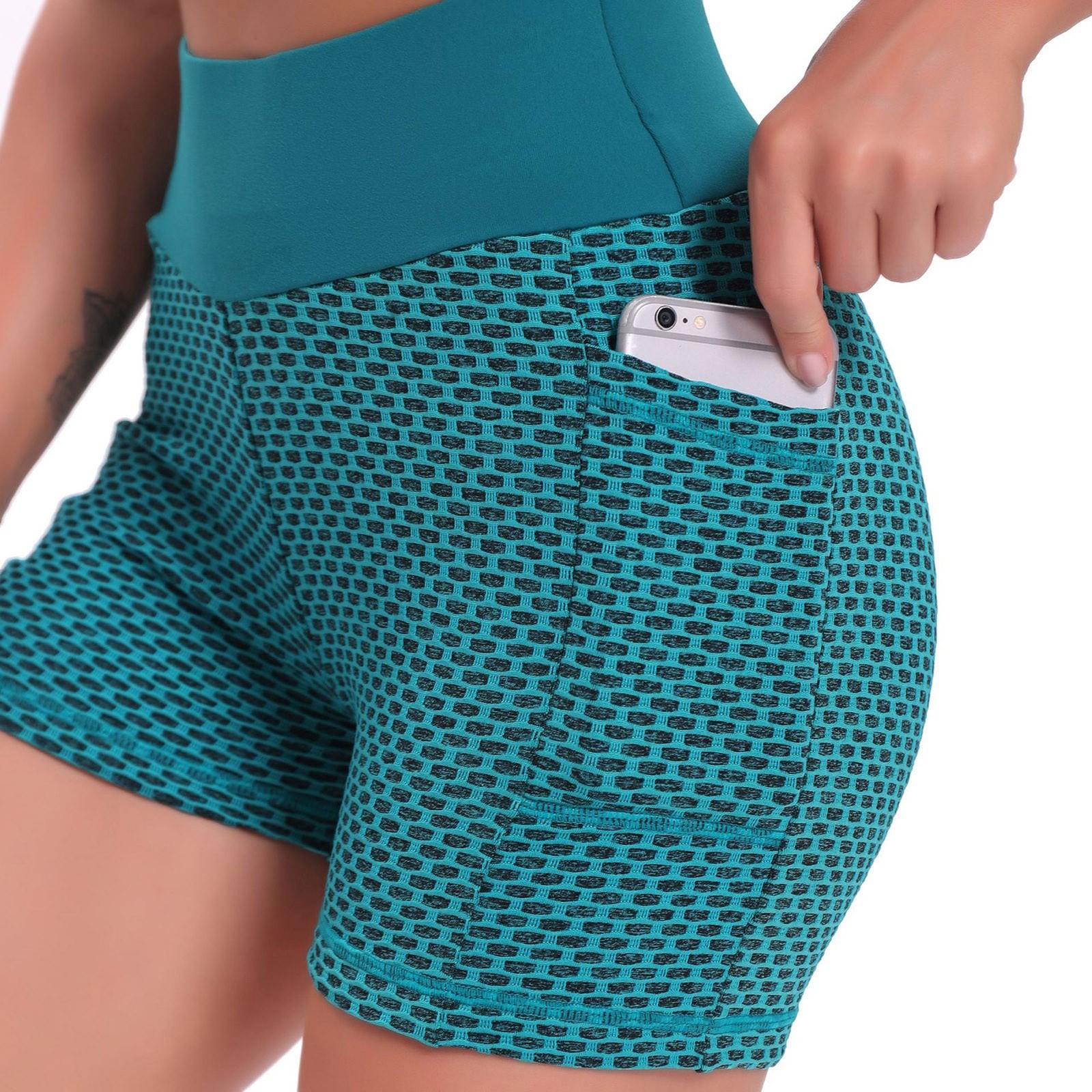 

Women s Casual Tight High Waist Hip Raise Pocket Bubble Honeycomb Yoga Three Pants S зелений