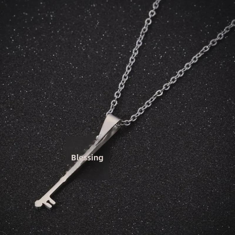 Collier avec pendentif clé géométrique creux de style coréen
