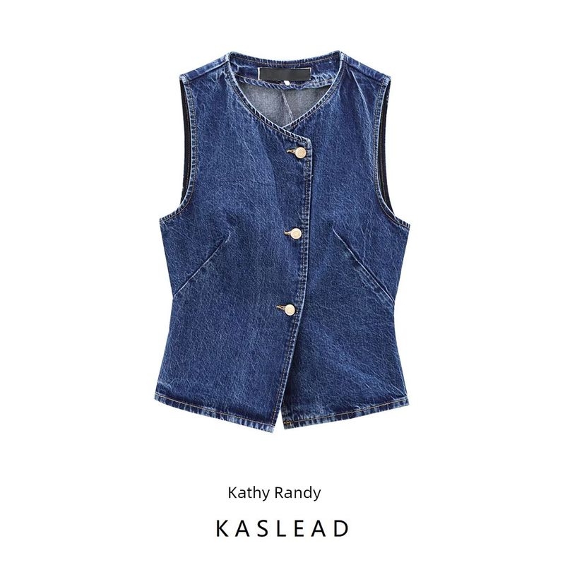 Kaslead New Arrival Women's Clothing Fashion Style Fashion All-Match Minimalist Denim Waistcoat Vest 6147161