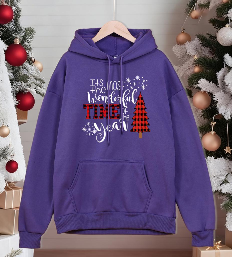 Creative Christmas Time Tree Pattern Hoodies Men All-Match Pocket Streetwear Fashion Loose Hoody Fleece Autumn Pullovers