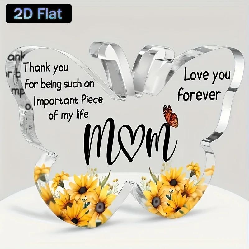 

2D Flat, Sunflower Love Your Mother Butterfly Acrylic Decorative Board, Suitable for Living Room,Room,Home Decoration,for Indoor/outdoor Use 12*8cm