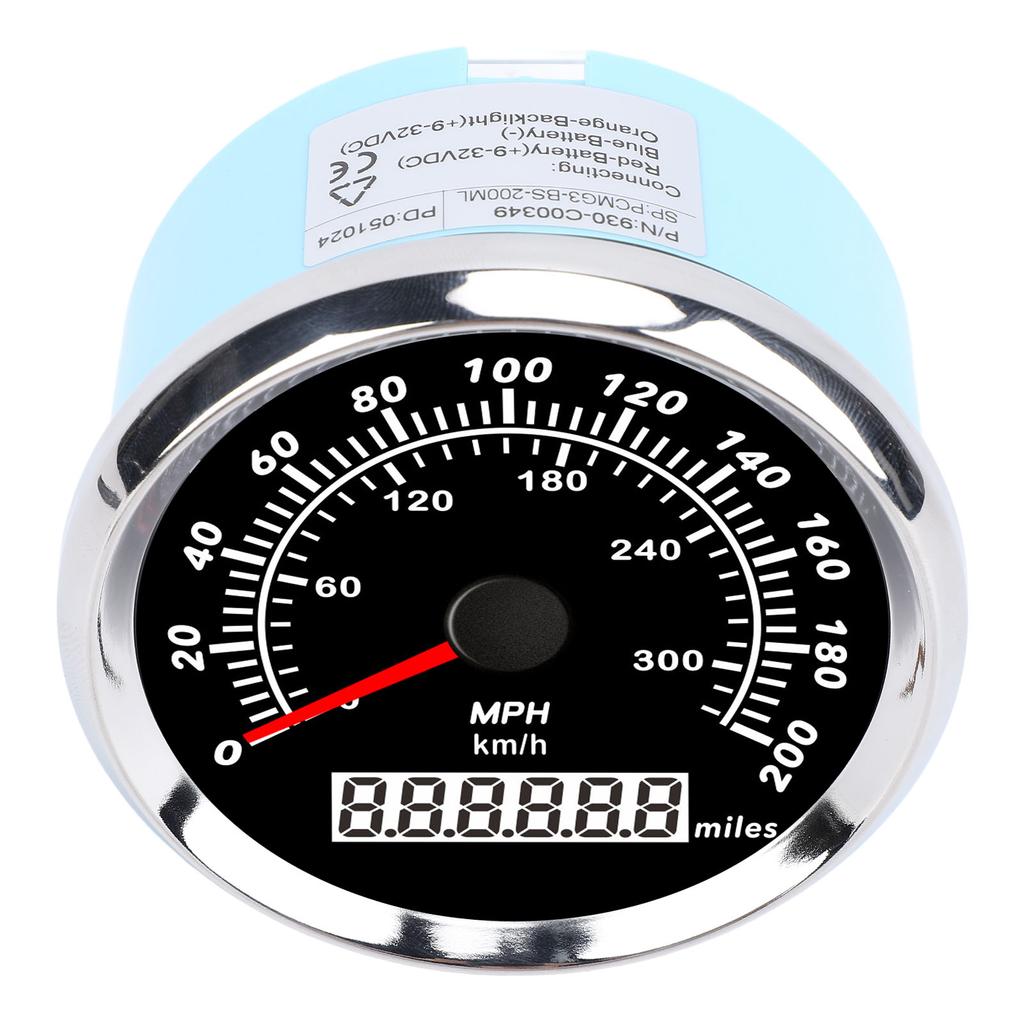 85mm Boat Speedometer with Step Motor 7 Color Backlight Red Pointer 200MPH Waterproof Speed Gauge for Yacht RV Truck