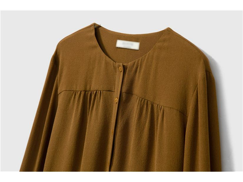 2024 Spring Heavyweight 23 Momme Long-Sleeved Round Neck Top - 100% Mulberry Silk Crepe