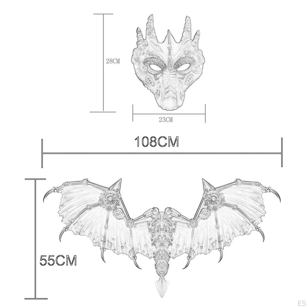 Adult Dragon Halloween Cosplay Costume Wing Mask Kit Dress Up Props Dinosaur