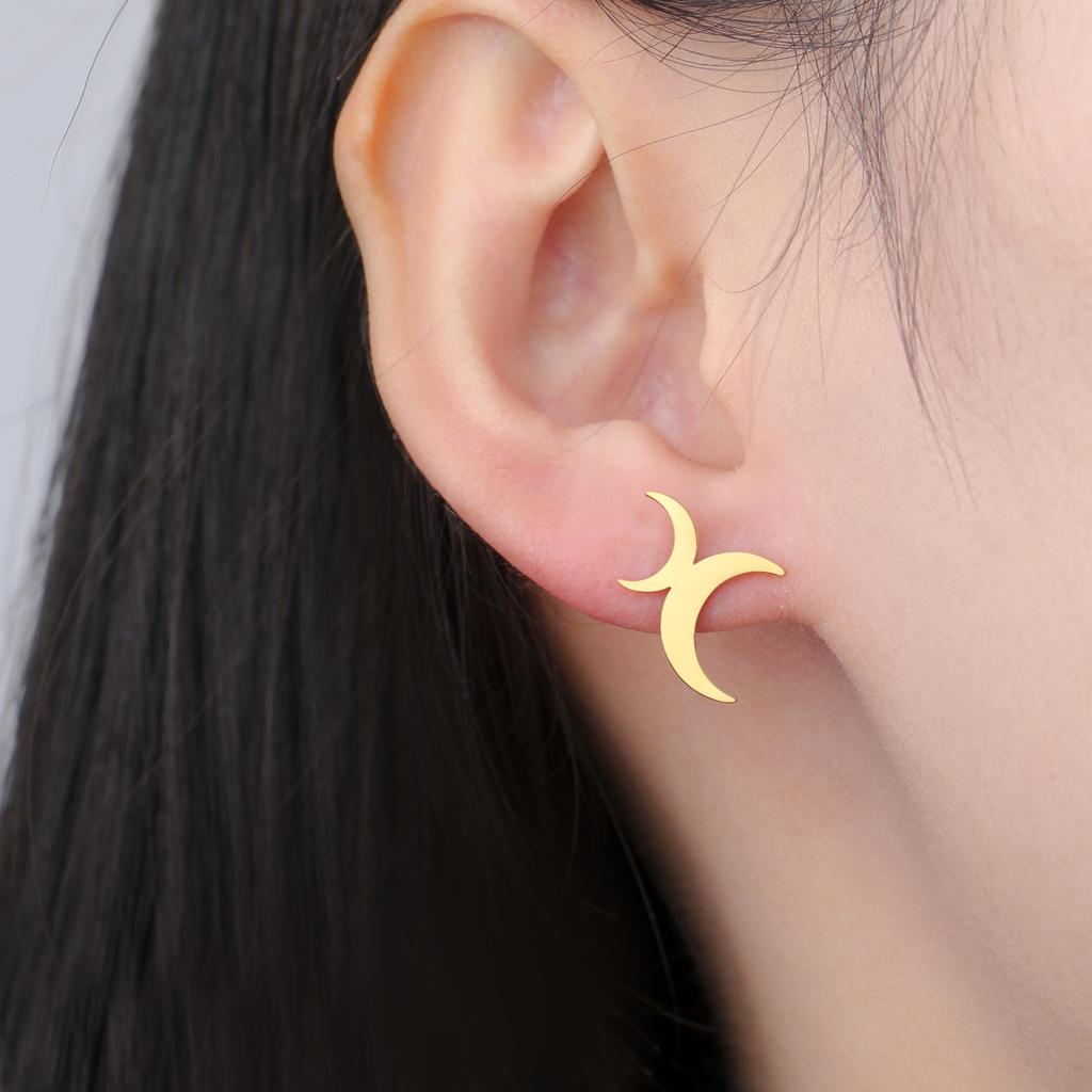 LIKGREAT Crescent Moon Earring for Women Girls Lunar Moon Phase Stud Dangle Earrings Stainless Steel Jewelry Gift