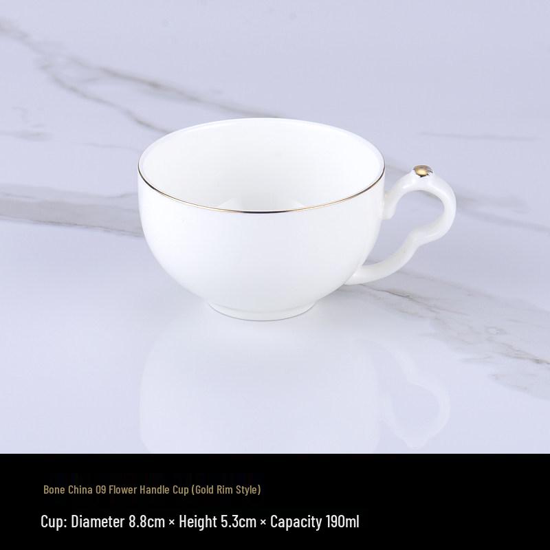 Luxurious Bone China Gold Rim Coffee Cup & Saucer Set - Pure White Ceramic English Style for Hotels and European Coffee Service
