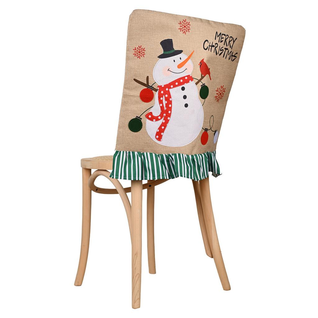 Furniture Holiday Whimsical Decor With Adorable Snowman And Santa Claus Chair Covers In Striped Fabric