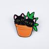Cute Black Cat Potted Plant Brooch - Cartoon Animal Alloy Accessory for Backpacks & Clothing