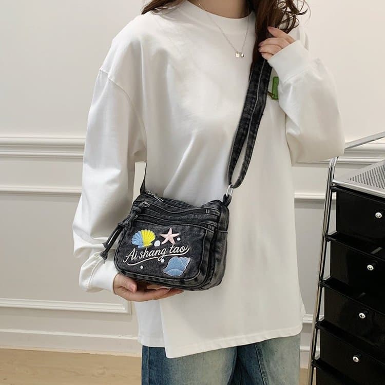 Borsa a tracolla in denim lavato casual