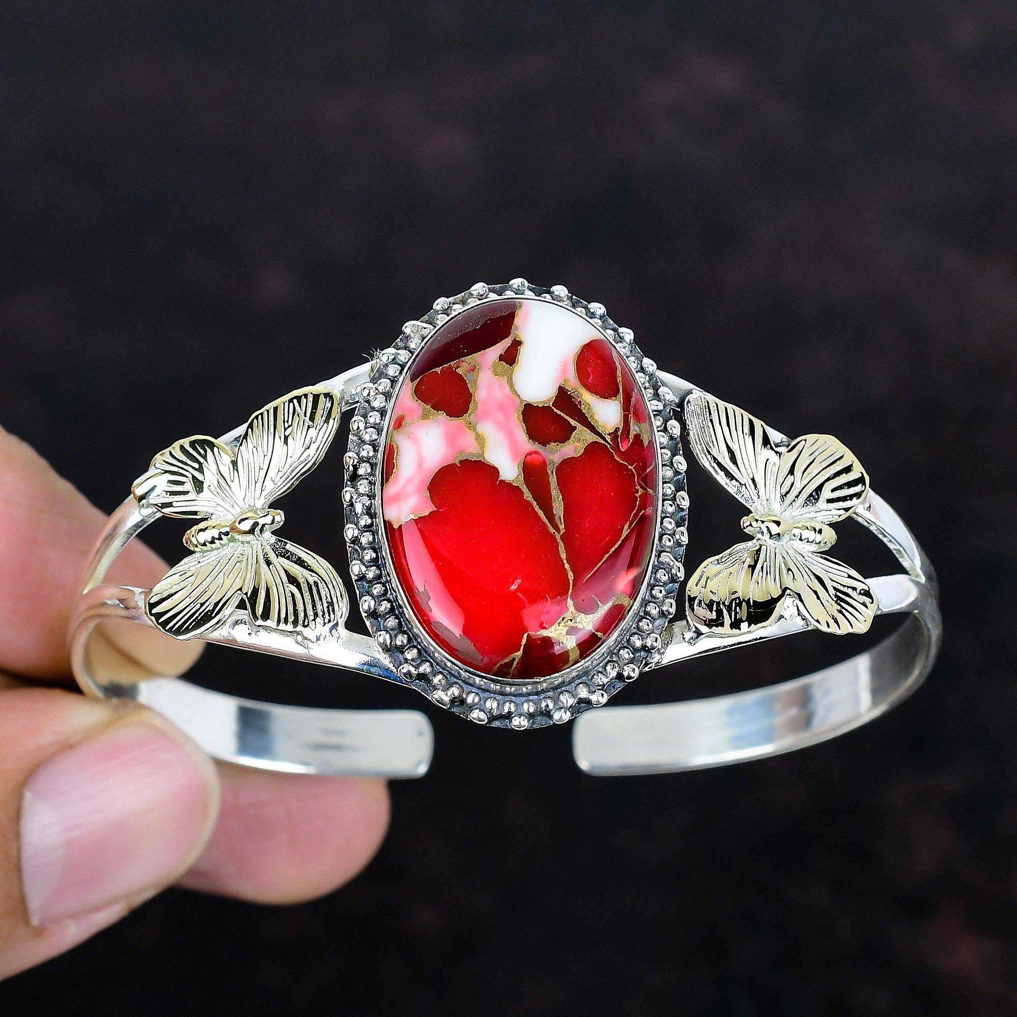 

Кингман красный мохаве медный бирюзовый драгоценный камень браслет-манжета из стерлингового серебра 925 пробы регулируемый браслет-манжета с позолотой 18 карат ювелирное изделие с бабочкой Adjustable