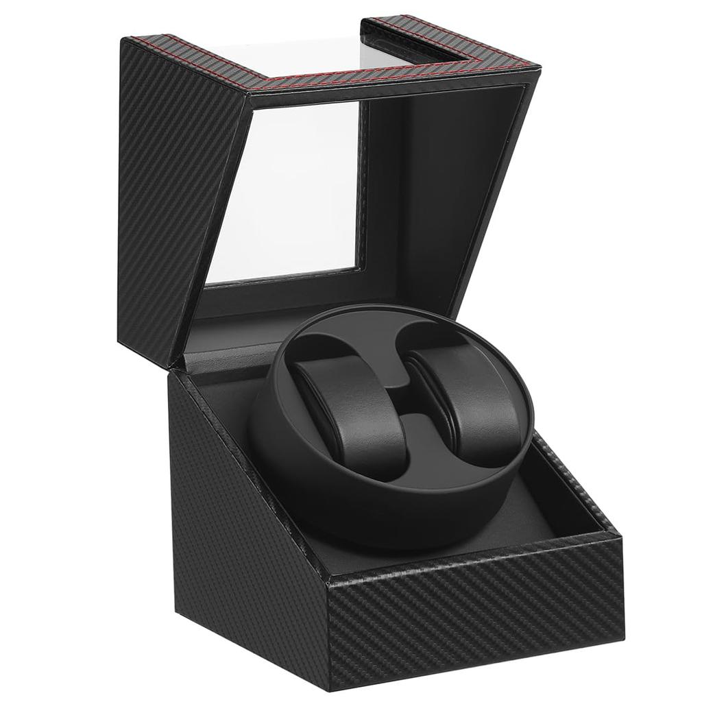 Automatic Watch Made in Mabuchi with Storage Holds Two Watches Fiber Leather Winder, Japan, Motor, Case, (Carbon 135T)