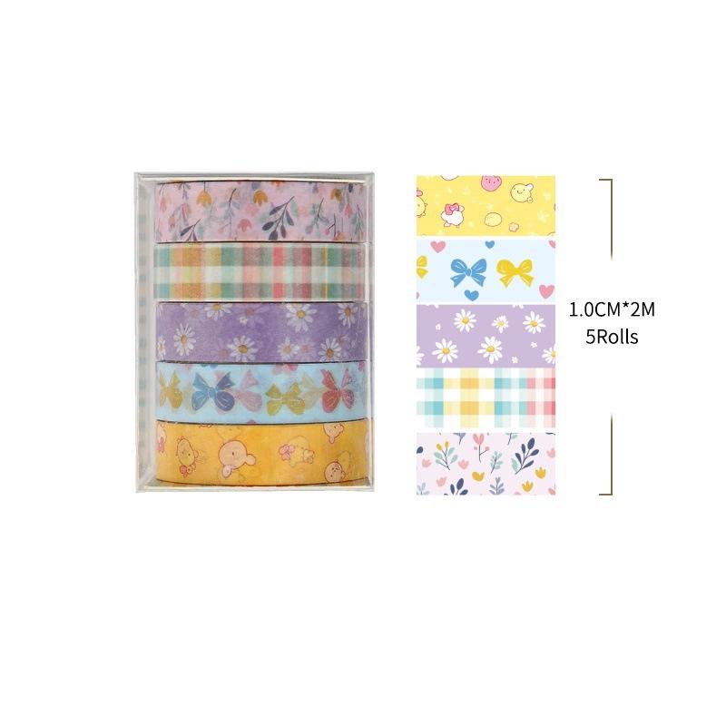 5Roll Romantic Flowers Bows Stars Washi Tape Ins Style Diy Decorative Tape Supplies Planner Diary Ledger Decoration Supplies