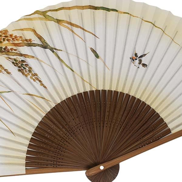 [Koshodo] Kyoto-style Folding Fan, Rice Sparrow Design, Karaki, Men's, 22cm