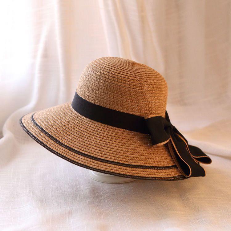 Hollow edge lace bow fashion seaside vacation bucket hat women outdoor sun protection straw hat sun hat summer
