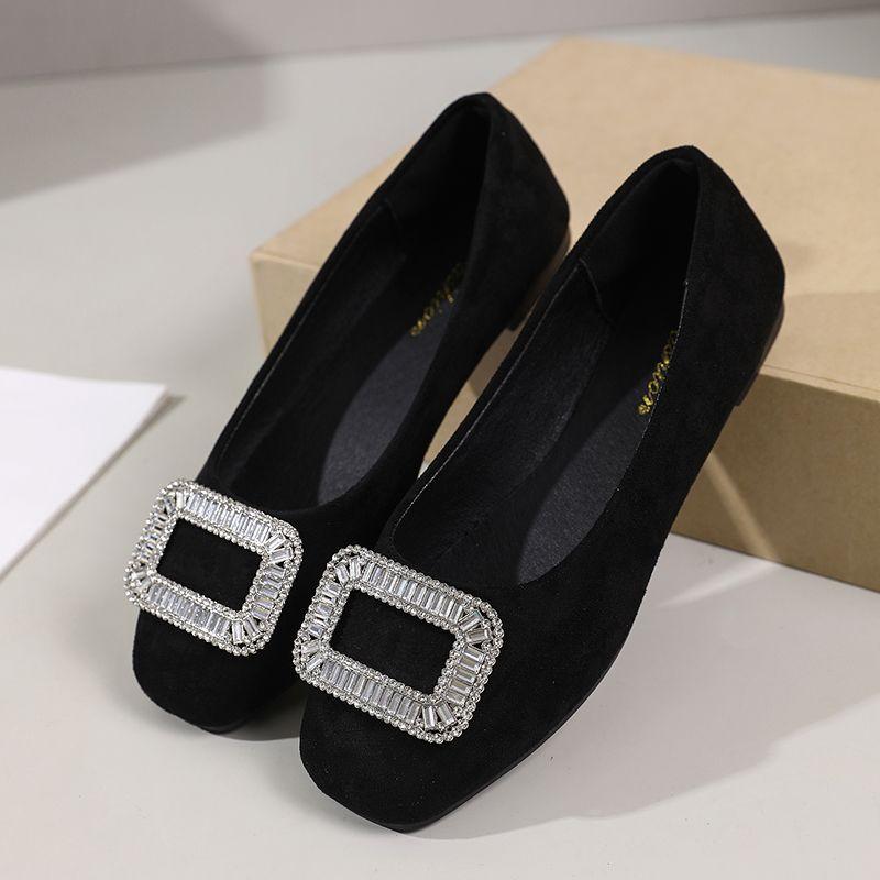 Fashion Ladies Footwear Low Heel Elegant Rhinestone Women's Flat Shoes Slip-on Black Stylish Comfortable 2025 Trend Promotion Dress 39
