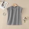 ZANZEA Women Casual Round Neck Sleeveless Plaid Print Blouse