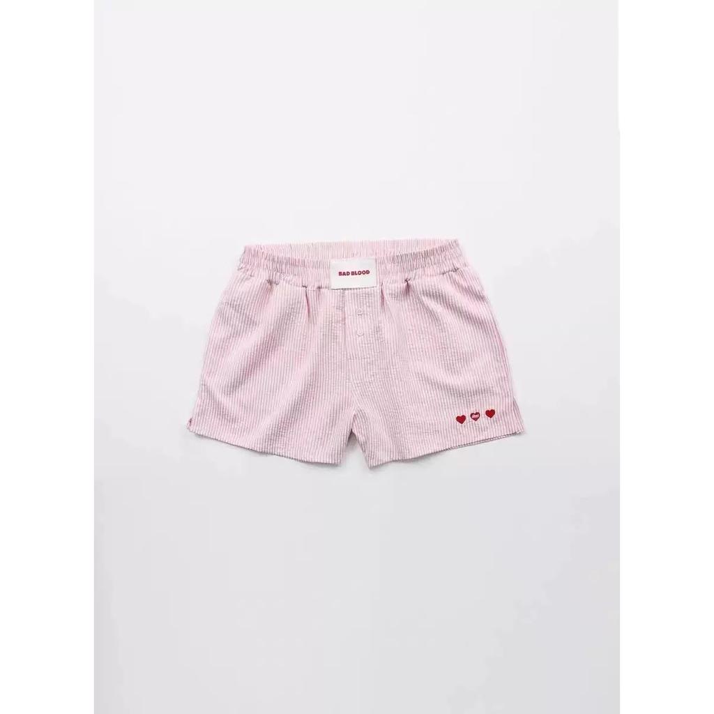 High Waist Embroidered Striped Loose Casual Shorts Women's 100% Cotton Fashion Korean Style Straight Leg Pants Single Wear Summer Shorts