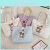 Adorable Quilted Cotton Dog Embroidery Handheld Tote Bag For Shopping And Lunch