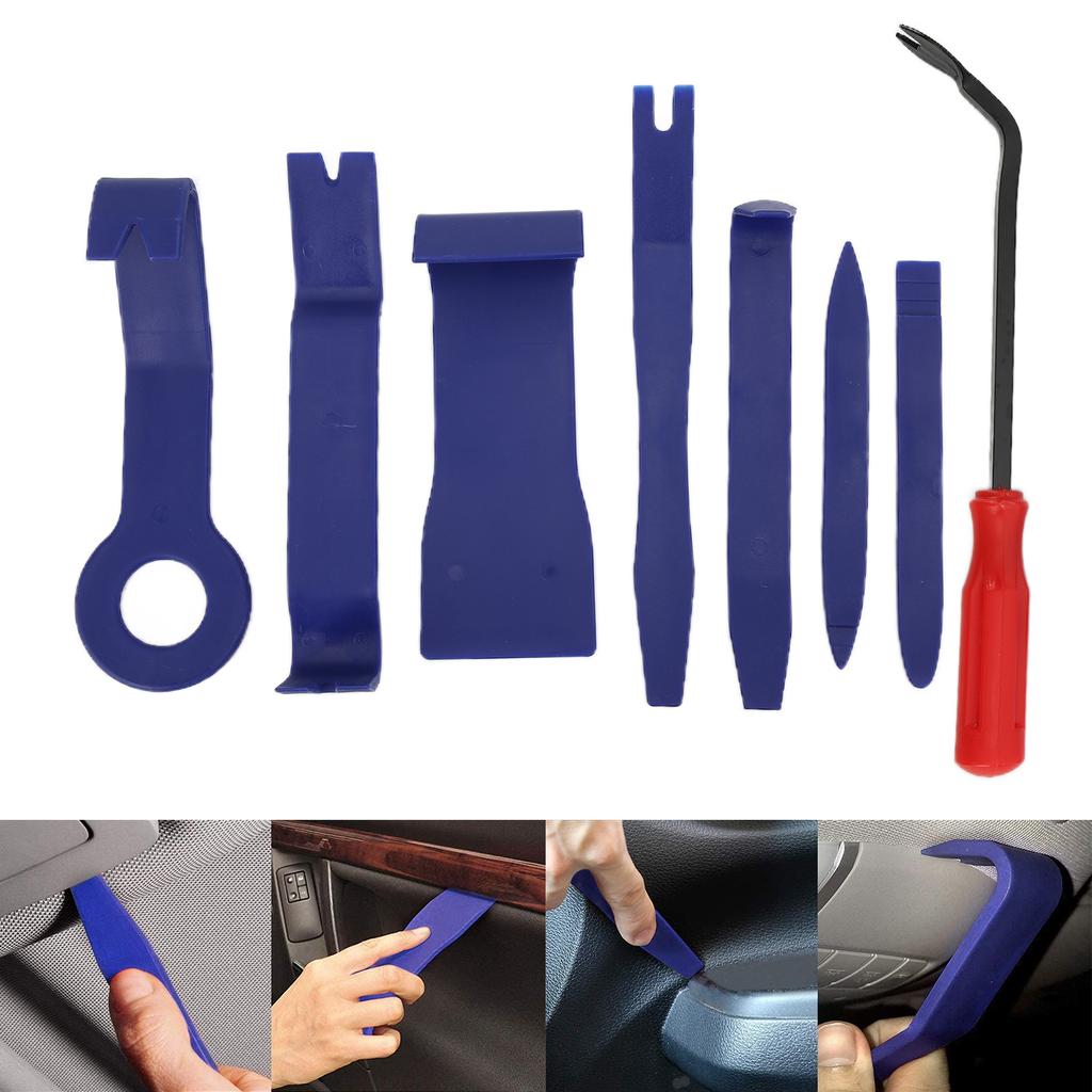 8PCS Car Trim Removal Tool Kit Blue with Red Screwdriver Door Window Clip Fastener Remover Install