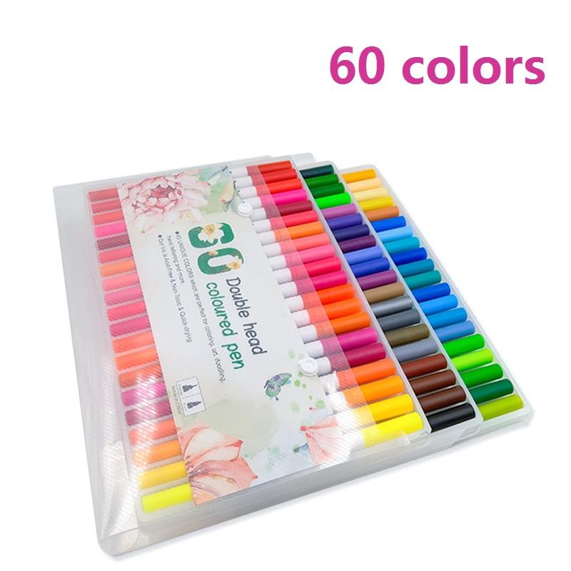 60pcs Journal Planner Pens Dual Brush Markers Colored Pencil for Writing Note Taking Calendar Coloring Art Office School Supplie