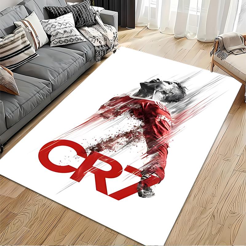 Sports Area Rug, Cristiano Ronaldo CR7 Red White Shouting Minimal Poster, Fan Cave Decor, Non-Slip Mat