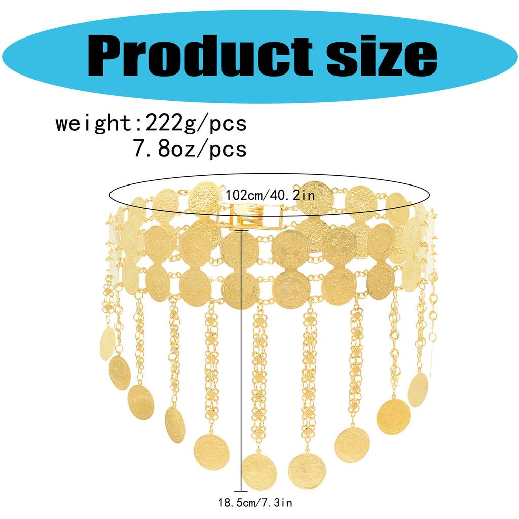 Handmade Sturdy Alloy Double Strand Coin Tassels Hip Scarf Portable Accessory for Dance Classes and Stage Shows