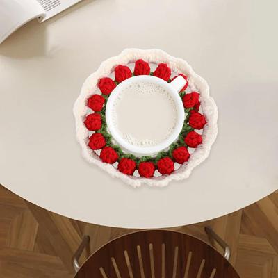 Bouquet Blanket Coaster Crochet Cup Mat Finished Decor DIY Crafting Knitted Mug Pad for Tabletop