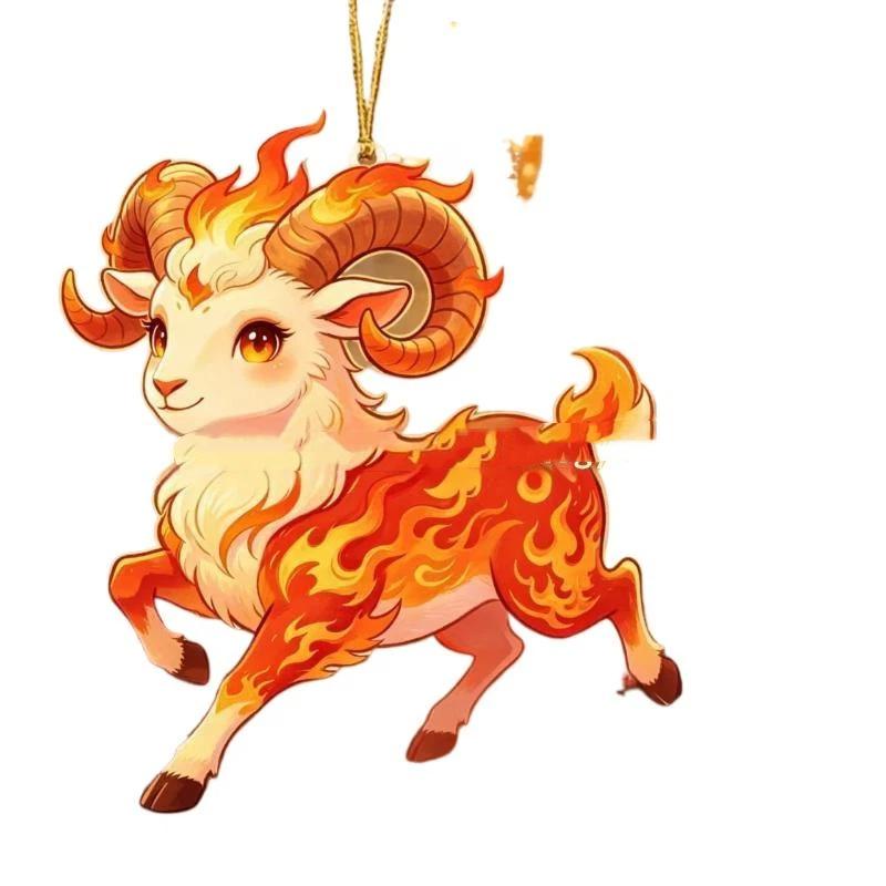 For Spring Festival New Year Home Decoration Acrylic Chinese Zodiac Goat Hanging Ornament Auspicious Red Gold Design
