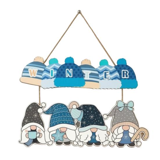Rustic Holiday Entrance Ornament Christmas Gnome Wooden Welcome Hanging Sign, Cartoon Elf Decor with Gift Bell Winter Door Hanger Charms, Farmhouse