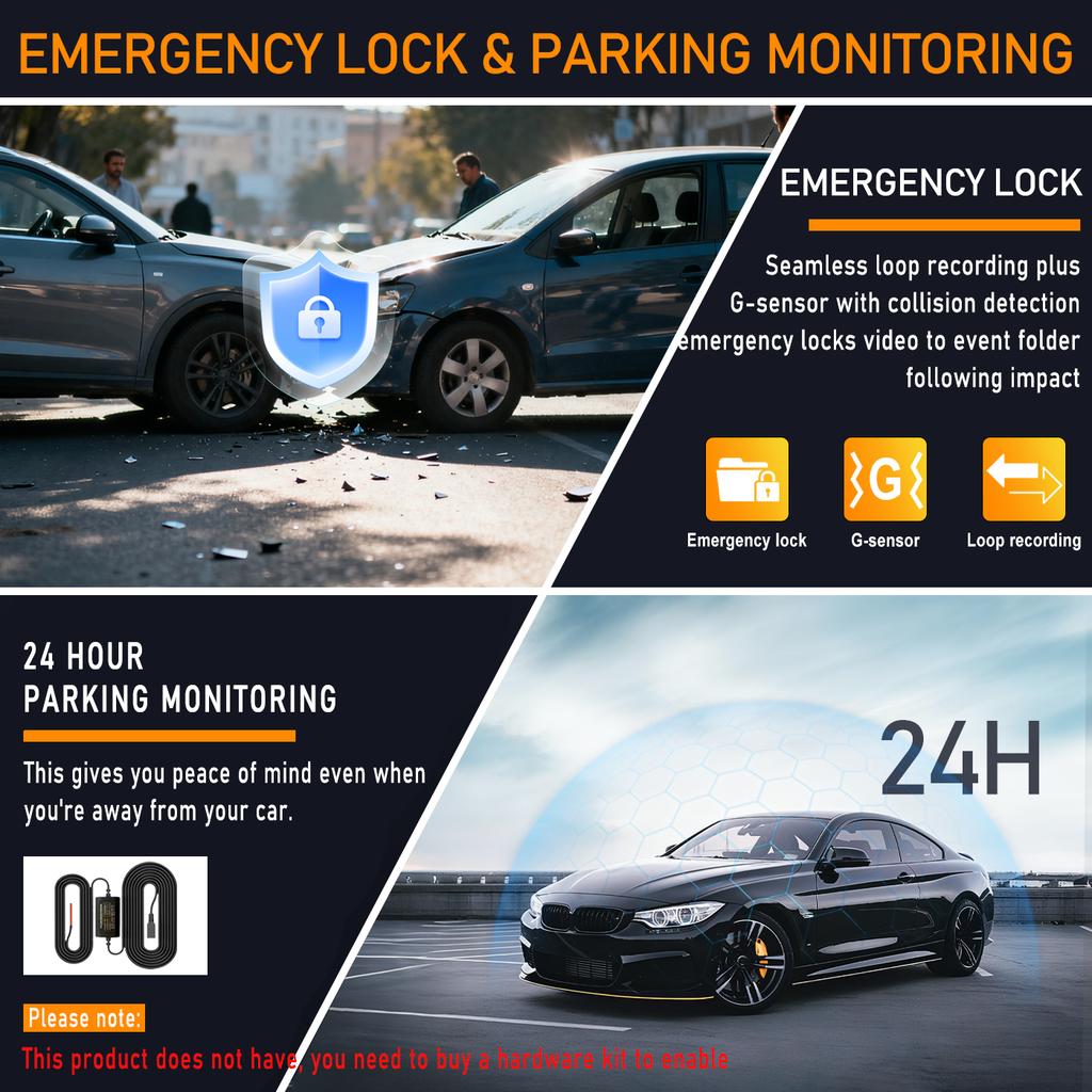 1080P HD dashcam with 360° all-around coverage, featuring four built-in cameras front and rear. Equipped with infrared night vis
