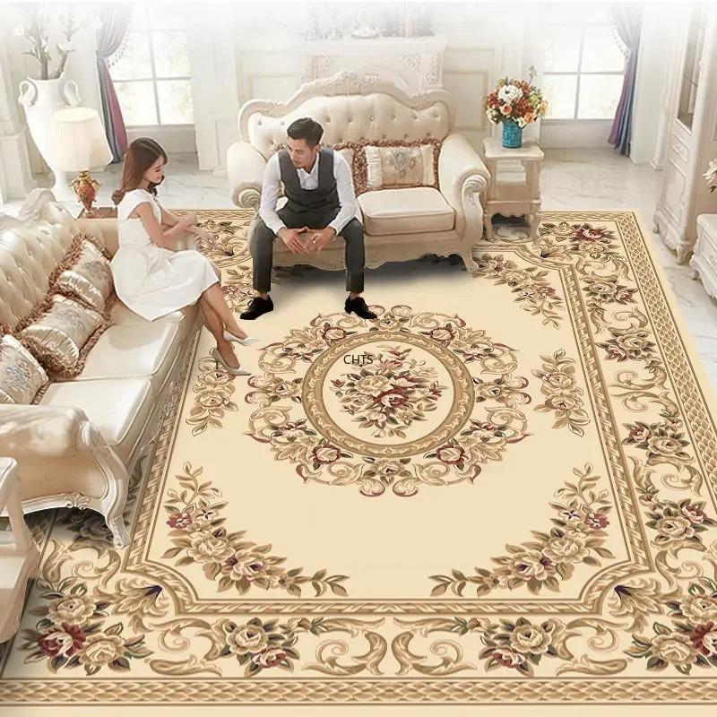 European Retro Large Rugs for Living Room Home Decoration Luxury Bedroom Carpet Washable Sofa Table Mat High-end Cloakroom Rug