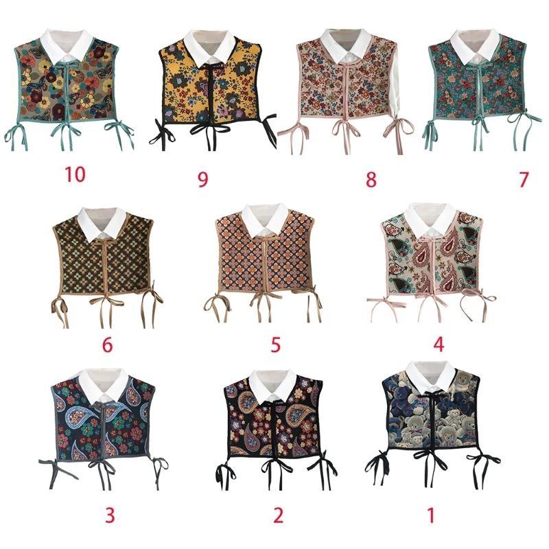 Women Chinese Embroidery Half Top Shawl Vintage Flroal Cheongsam Fake Collar Lace-Up Decorative Neck Cover Dickey Short