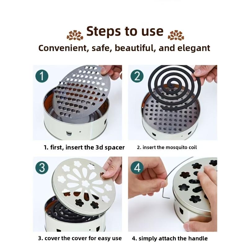 1PC Stainless Steel Mosquito Coil Box, Fireproof Mosquito Coil Rack with Cover, Portable Household Indoor and Outdoor Mosquito Repellent Disc