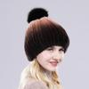 Winter hat Good elasticity women knitted 100% real rex rabbit fur cap with fox fur pompoms Natural rex rabbit fur lady warm hats