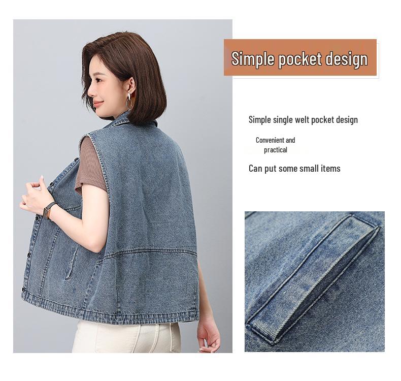 Women's Casual Denim Vest - 2024 Spring/Autumn Fashionable Age-Defying Outerwear