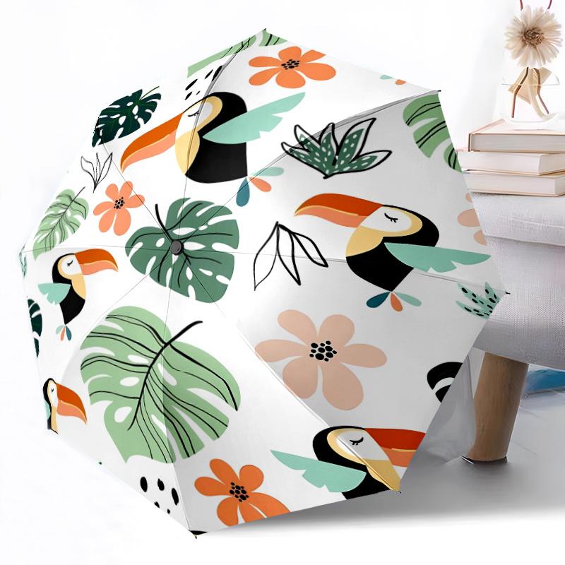 Tropical Leaf Pattern Compact Travel Automatic Umbrella Compact & Durable 8-Rib Design Foldable Design for Outdoor Daily Use Elegant Umbrella