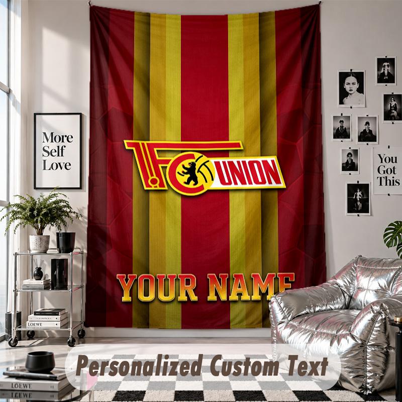 Wall Hanging Tapestry With Custom Name & Text, Union Berlin FC Decorative Tapestry For Bedroom