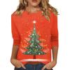 Women's O-Neck 3/4 Sleeve Christmas Print Top