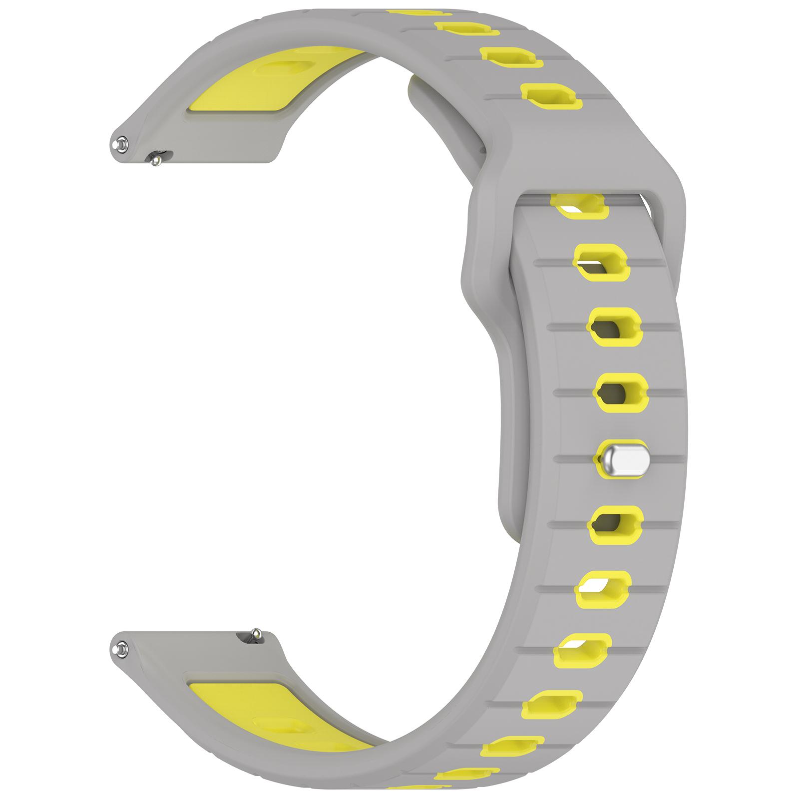 

For Garmin Vivoactive 6 Silicone Watch Band 20mm Horizontal Stripe Reverse Buckle Wrist Strap Grey+Yellow