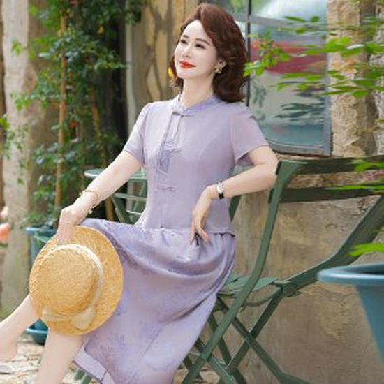 Elegant Spring/Summer 2026 Gauze Dress for Middle-Aged Moms 2XL