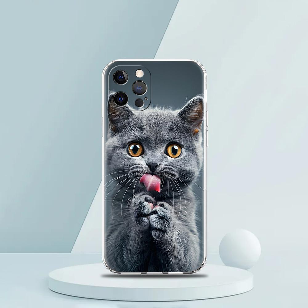 

Soft TPU Transparent Phone Case Cover for iPhone 16 15 14 13 12 11 Pro Max XR 8 7 Plus XR Shell Cute British Shorthair Cat Capas for iPhone 8 7