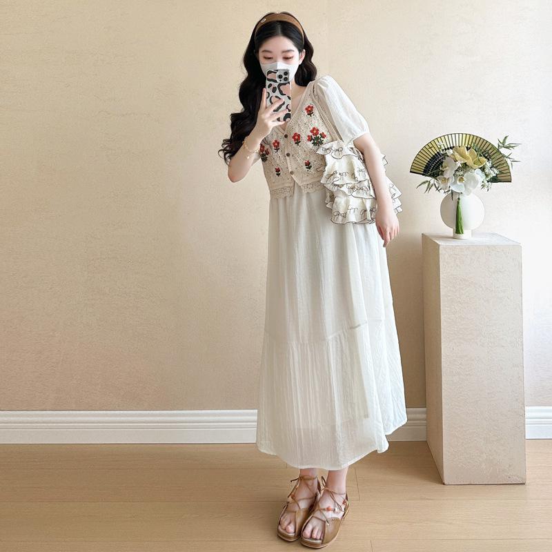 2026 Summer Fresh & Youthful Crochet Vest Two-Piece Maternity Dress M