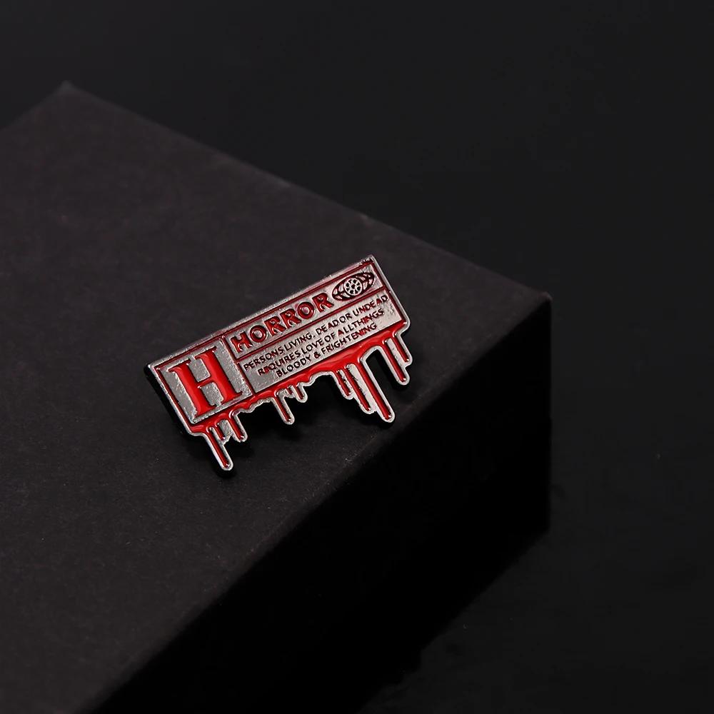 Halloween H HORROR Letters Enamel Pins Brooch Metal Badge Lapel Pins For Men Women Clothes Backpack Jacket Accessories Jewelry