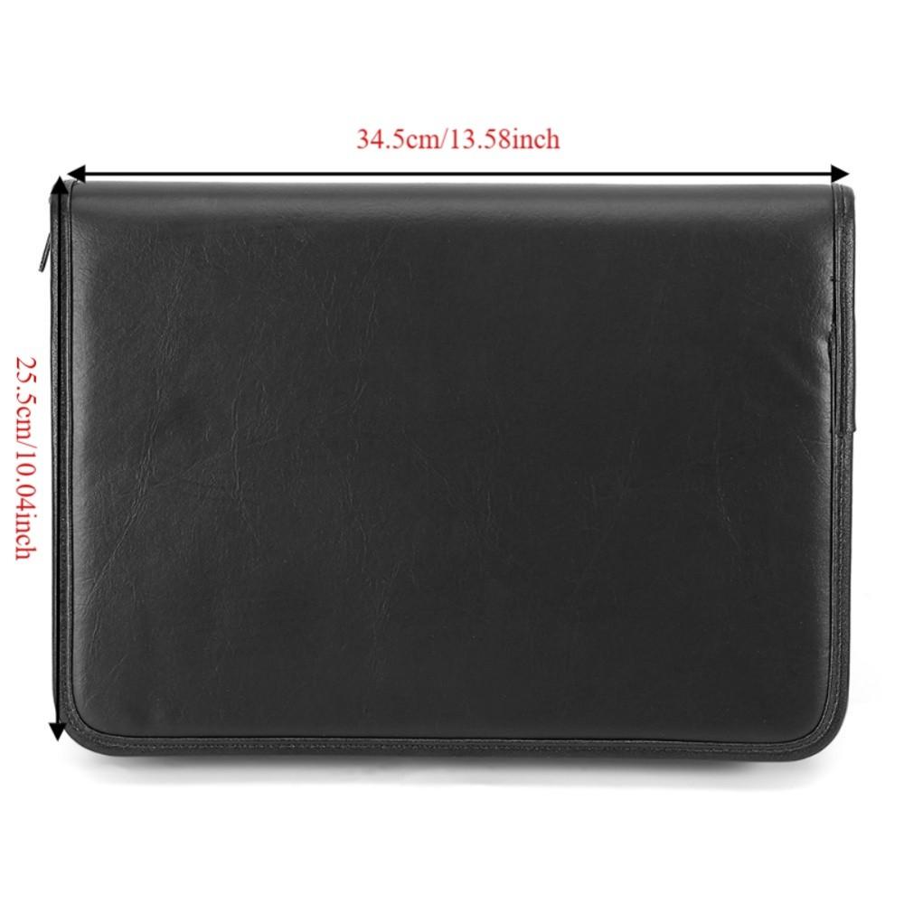 Black Zippered Pocket Zippered Padfolio Faux Leather Conference Folder Organizer  For Business Men