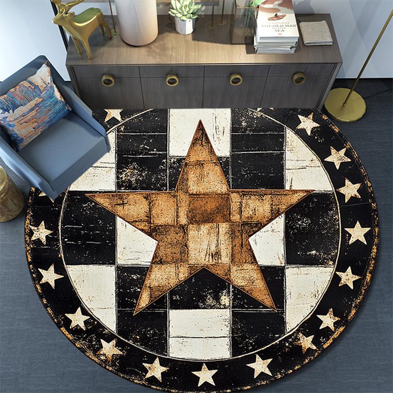 Rustic Star Round Area Rug,Carpet Rug for Living Room Bedroom Sofa Playroom Decor,Non-slip Floor Mat