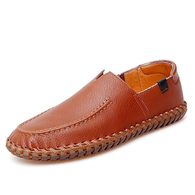 Handmade Breathable Leather Shoes Casual Loafers Fashionable Driving Shoes Men's Outdoor Sneakers Bean Shoes Plus Size